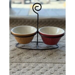 tastefully simple condiment dip set  w caddy rack 2 bowls